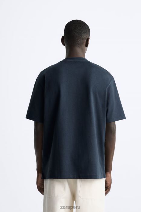 Zara hombres camiseta pesada BDP8J1210 ropa Azul marino