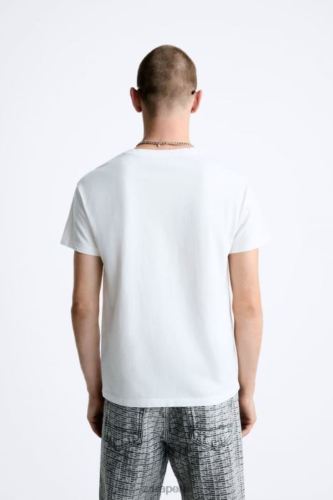 Zara hombres camiseta super slim con estampado en contraste BDP8J1204 ropa blanco