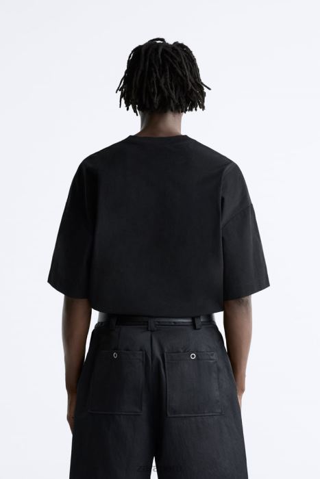 Zara hombres camiseta técnica BDP8J1200 ropa negro