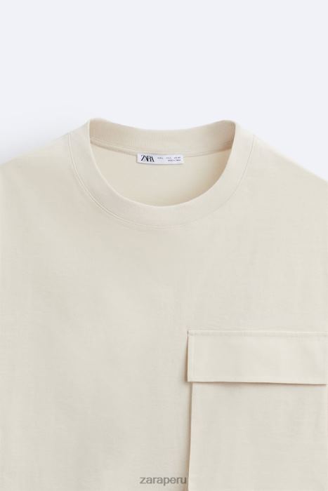 Zara hombres camiseta técnica con bolsillo BDP8J1194 ropa beige