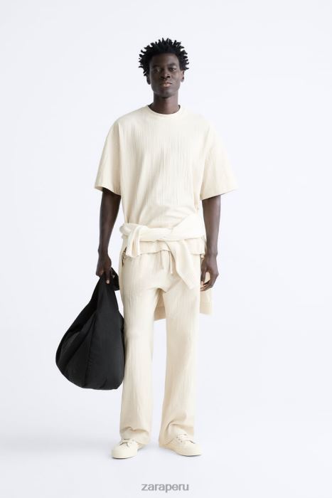 Zara hombres camiseta texturizada BDP8J1201 ropa marrón topo