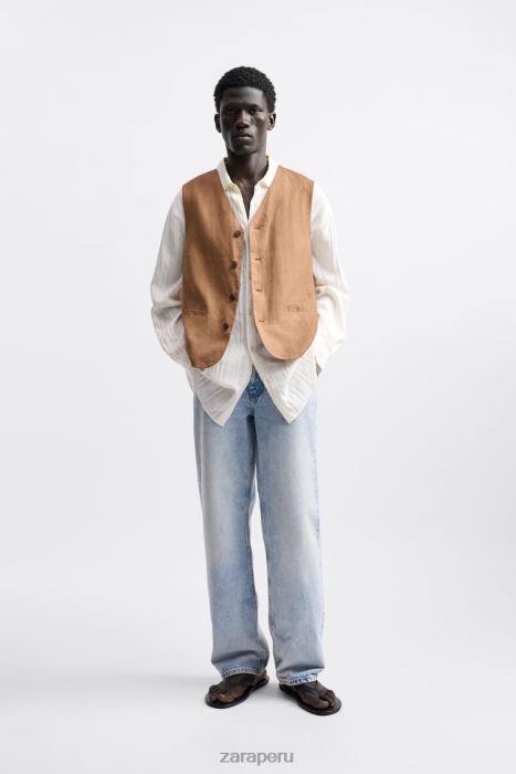 Zara hombres Chaleco 100% lino BDP8J1157 ropa terracota