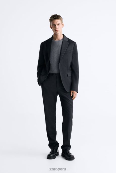 Zara hombres Chaqueta de traje a rayas diplomáticas 100% lana BDP8J1149 ropa gris antracita