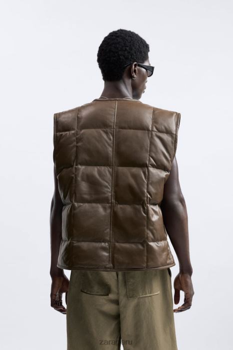 Zara hombres chaleco acolchado de cuero edición limitada BDP8J1127 ropa marrón/topo