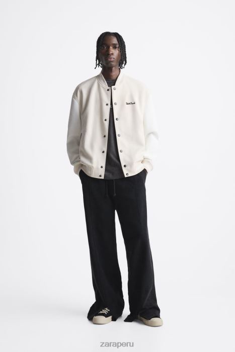 Zara hombres chaqueta bomber bordada BDP8J1134 ropa marrón topo