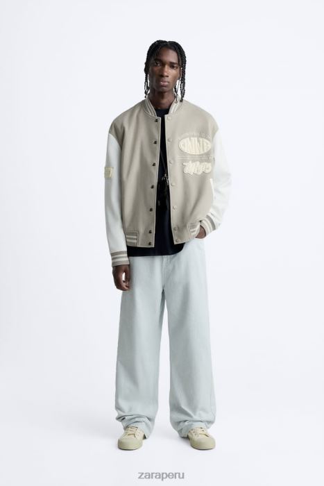 Zara hombres chaqueta bomber con parche BDP8J1132 ropa ostra blanca
