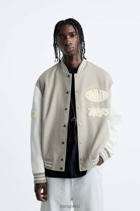 Zara hombres chaqueta bomber con parche BDP8J1132 ropa ostra blanca
