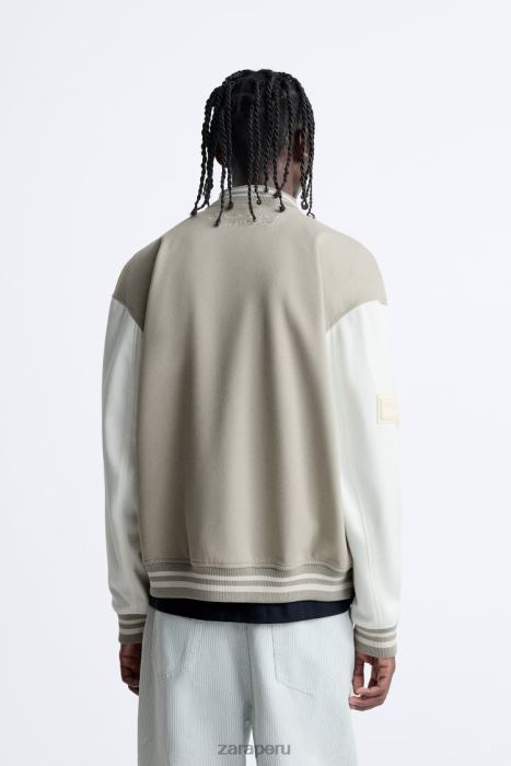 Zara hombres chaqueta bomber con parche BDP8J1132 ropa ostra blanca