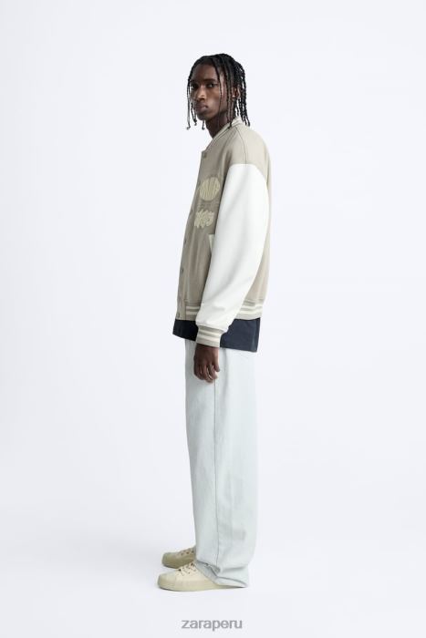Zara hombres chaqueta bomber con parche BDP8J1132 ropa ostra blanca