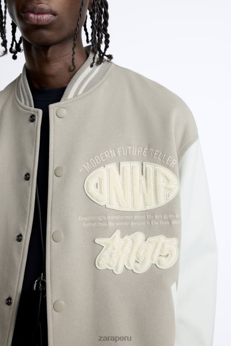 Zara hombres chaqueta bomber con parche BDP8J1132 ropa ostra blanca