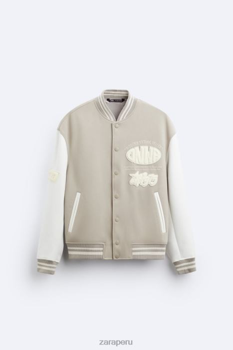 Zara hombres chaqueta bomber con parche BDP8J1132 ropa ostra blanca