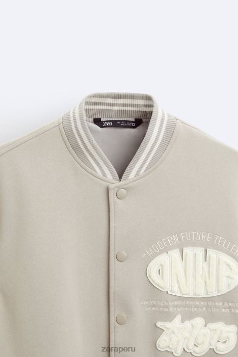 Zara hombres chaqueta bomber con parche BDP8J1132 ropa ostra blanca