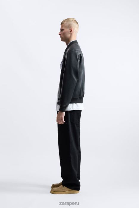 Zara hombres chaqueta bomber de piel sintética BDP8J1119 ropa negro