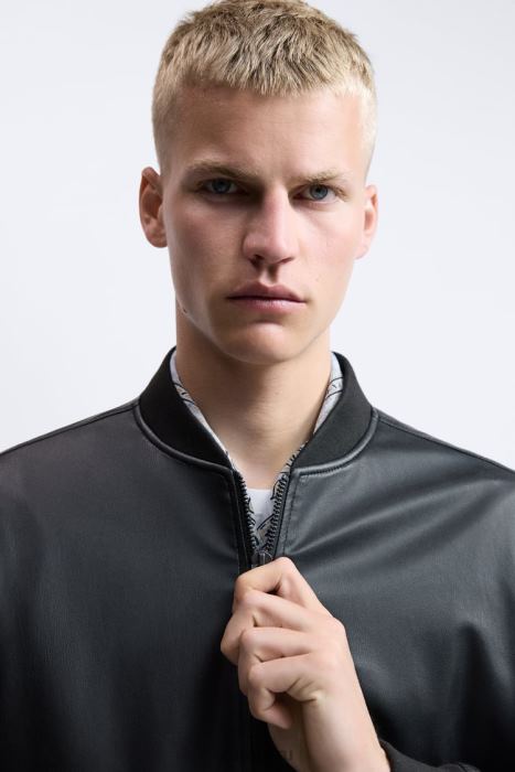 Zara hombres chaqueta bomber de piel sintética BDP8J1119 ropa negro