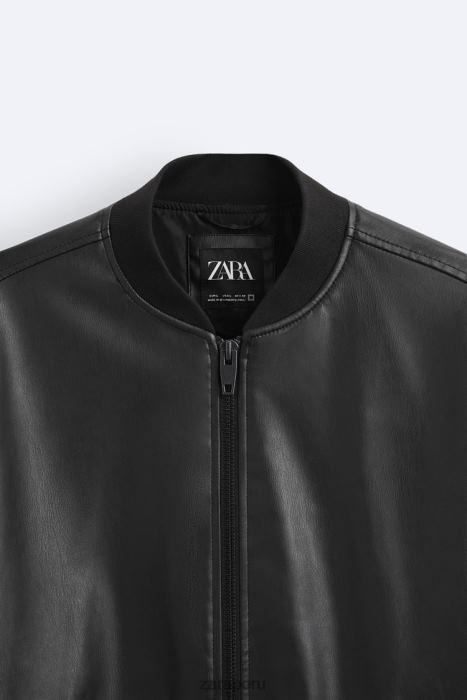 Zara hombres chaqueta bomber de piel sintética BDP8J1119 ropa negro