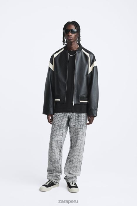 Zara hombres chaqueta bomber de piel sintética en contraste BDP8J1110 ropa negro