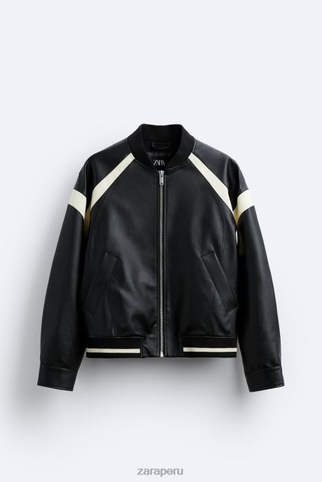 Zara hombres chaqueta bomber de piel sintética en contraste BDP8J1110 ropa negro