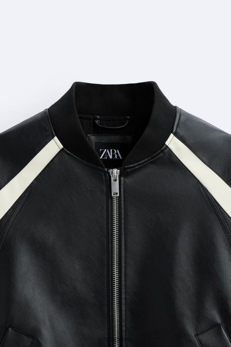 Zara hombres chaqueta bomber de piel sintética en contraste BDP8J1110 ropa negro