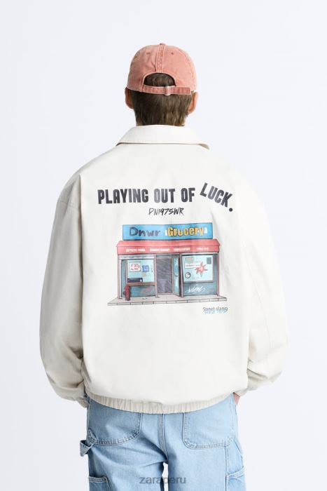 Zara hombres chaqueta con estampado combinado BDP8J1130 ropa ostra blanca