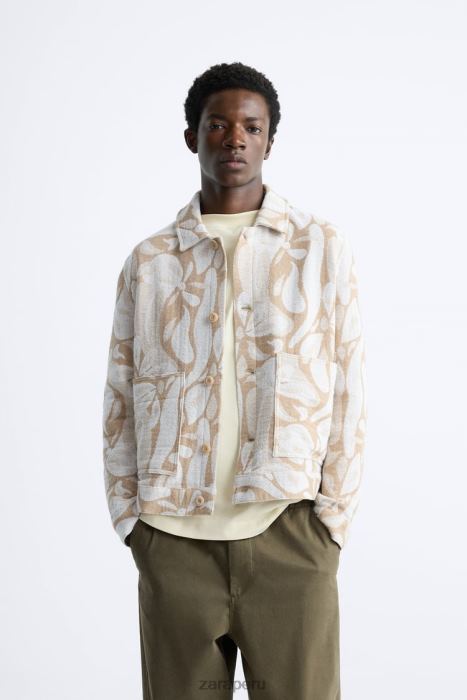 Zara hombres chaqueta con estampado floral BDP8J1116 ropa beige