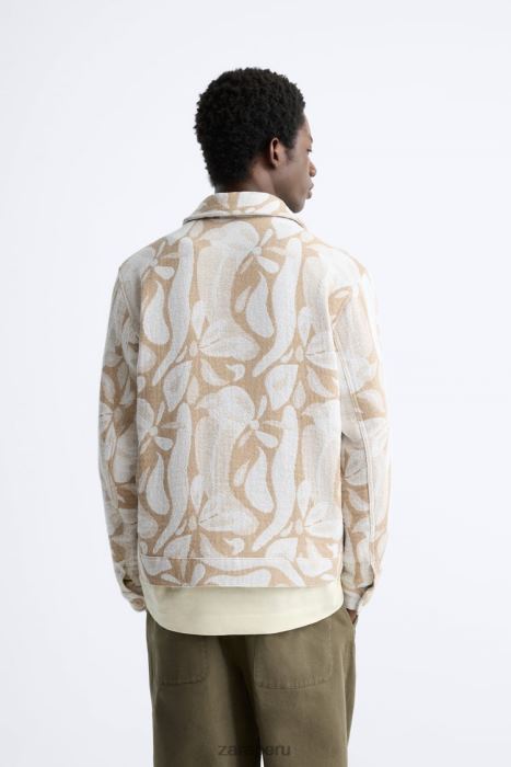 Zara hombres chaqueta con estampado floral BDP8J1116 ropa beige