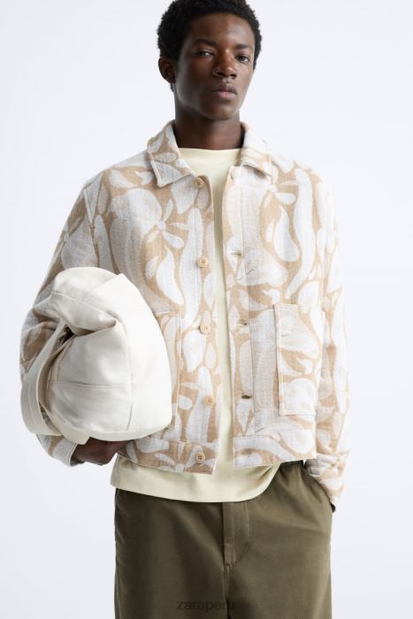 Zara hombres chaqueta con estampado floral BDP8J1116 ropa beige