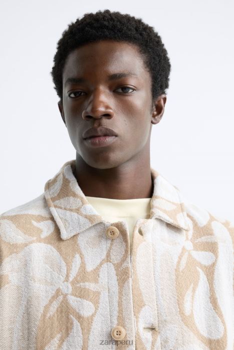 Zara hombres chaqueta con estampado floral BDP8J1116 ropa beige