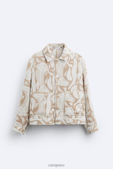 Zara hombres chaqueta con estampado floral BDP8J1116 ropa beige