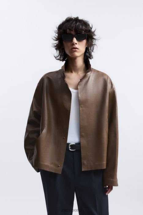 Zara hombres chaqueta de cuero edición limitada BDP8J1122 ropa marrón/topo