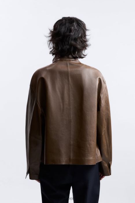 Zara hombres chaqueta de cuero edición limitada BDP8J1122 ropa marrón/topo