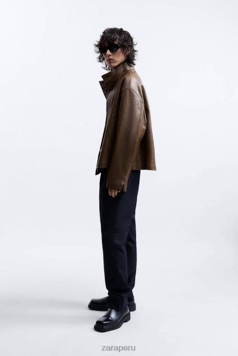 Zara hombres chaqueta de cuero edición limitada BDP8J1122 ropa marrón/topo
