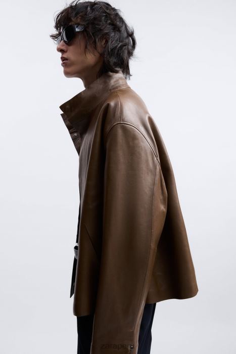 Zara hombres chaqueta de cuero edición limitada BDP8J1122 ropa marrón/topo