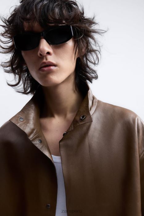 Zara hombres chaqueta de cuero edición limitada BDP8J1122 ropa marrón/topo