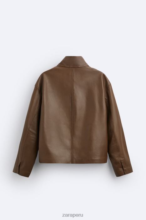 Zara hombres chaqueta de cuero edición limitada BDP8J1122 ropa marrón/topo