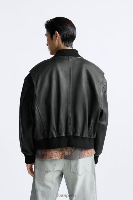 Zara hombres chaqueta de cuero vintage BDP8J1114 ropa negro