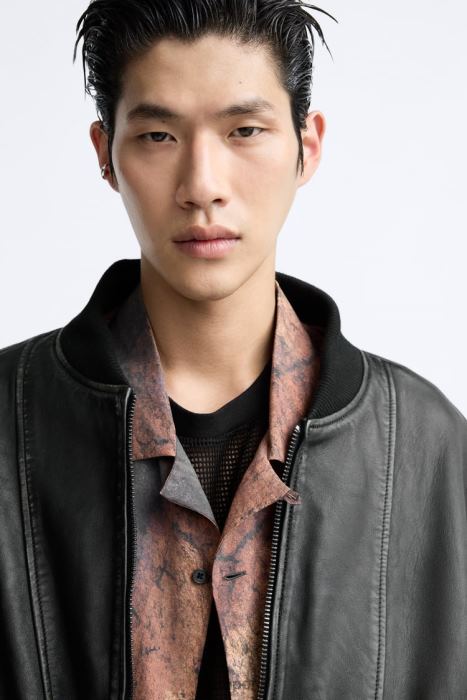 Zara hombres chaqueta de cuero vintage BDP8J1114 ropa negro