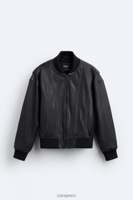 Zara hombres chaqueta de cuero vintage BDP8J1114 ropa negro