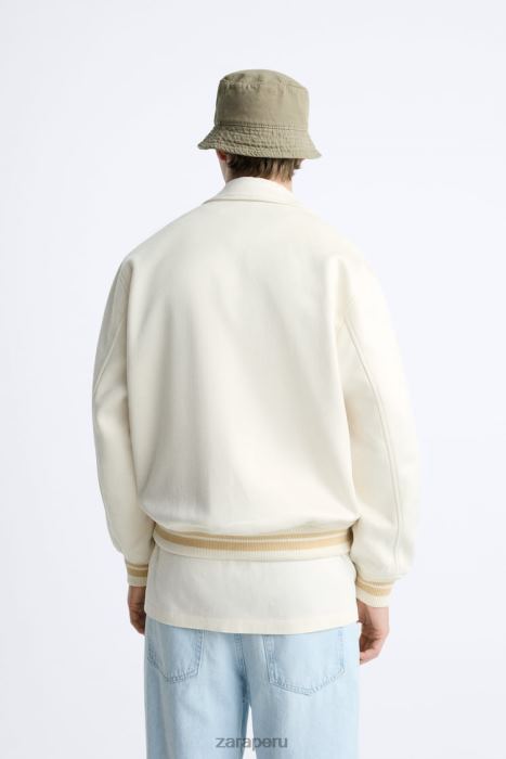 Zara hombres chaqueta de gamuza sintética bordada BDP8J1128 ropa ostra blanca