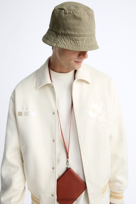 Zara hombres chaqueta de gamuza sintética bordada BDP8J1128 ropa ostra blanca