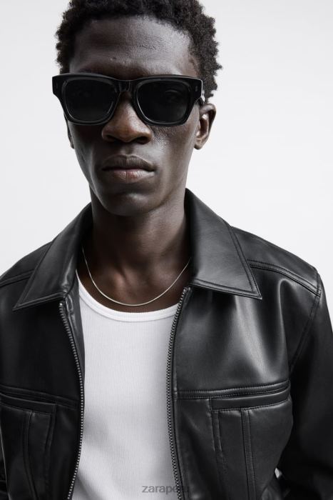 Zara hombres chaqueta de piel sintética BDP8J1121 ropa negro