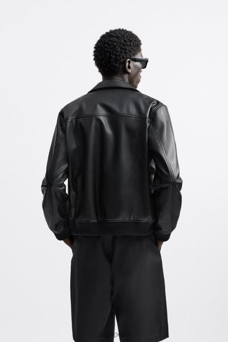 Zara hombres chaqueta de piel sintética BDP8J1121 ropa negro
