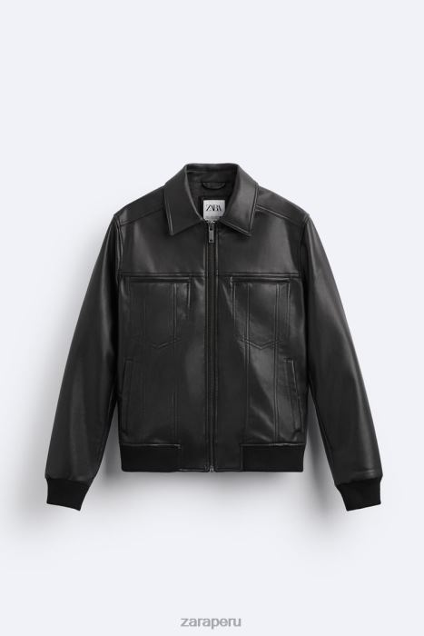 Zara hombres chaqueta de piel sintética BDP8J1121 ropa negro