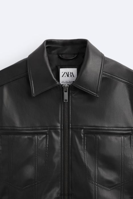Zara hombres chaqueta de piel sintética BDP8J1121 ropa negro