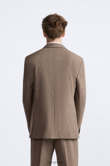 Zara hombres chaqueta de traje a cuadros BDP8J1162 ropa marrón topo