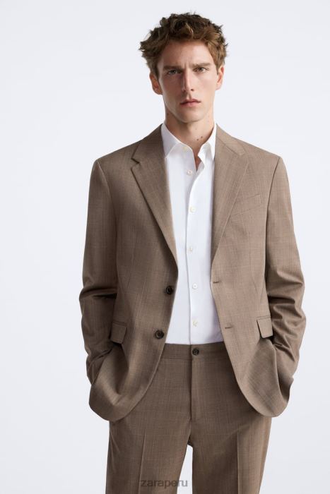 Zara hombres chaqueta de traje a cuadros BDP8J1162 ropa marrón topo