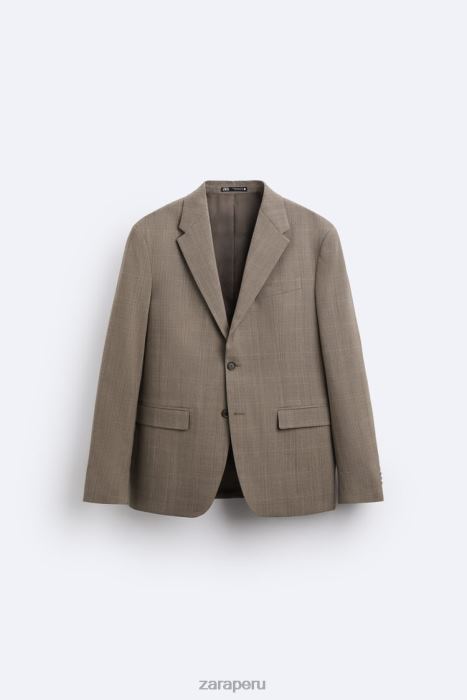 Zara hombres chaqueta de traje a cuadros BDP8J1162 ropa marrón topo