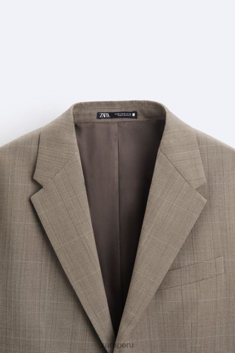 Zara hombres chaqueta de traje a cuadros BDP8J1162 ropa marrón topo