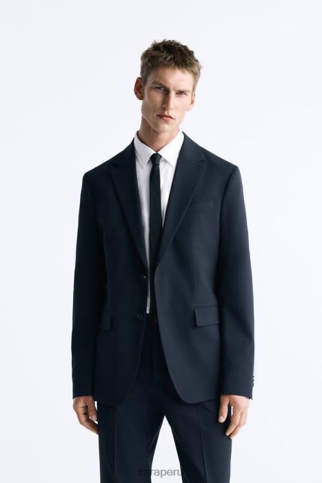 Zara hombres chaqueta de traje a cuadros BDP8J1163 ropa Azul marino