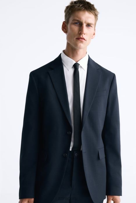Zara hombres chaqueta de traje a cuadros BDP8J1163 ropa Azul marino