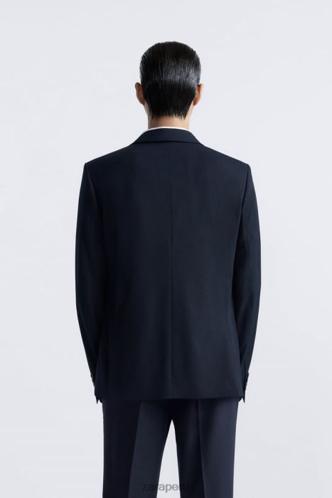 Zara hombres chaqueta de traje ajustada BDP8J1139 ropa Azul marino
